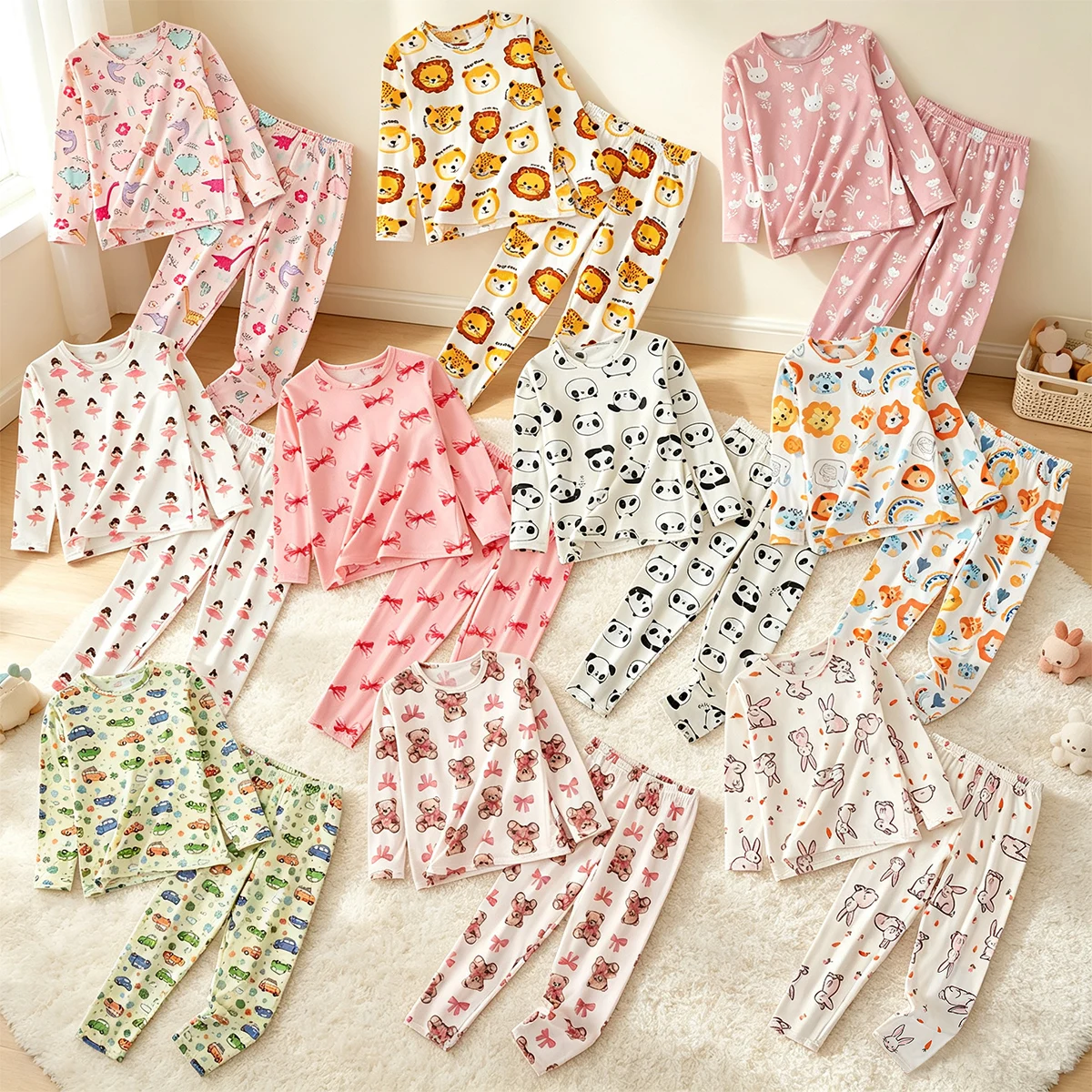 2-Piece Children's Set For Autumn/Winter Warmth Cartoon Cute Patterns Casual Daily Home Suitable For Both Boys/Girls Fashionable