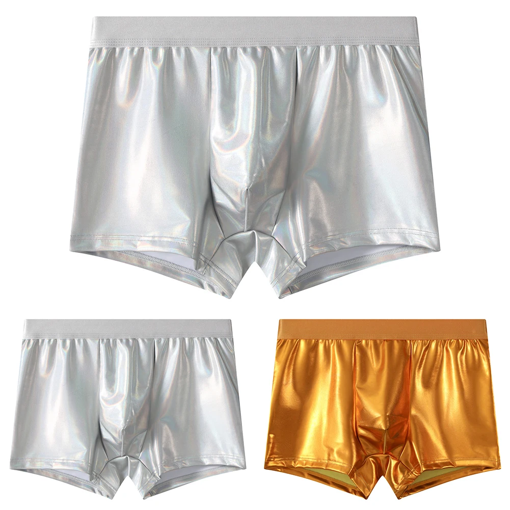 Men's Shiny Boxer Briefs Built for Dynamic Activity Tight Stretchy Fabric and Wide Waistband in Low Rise Clubwear