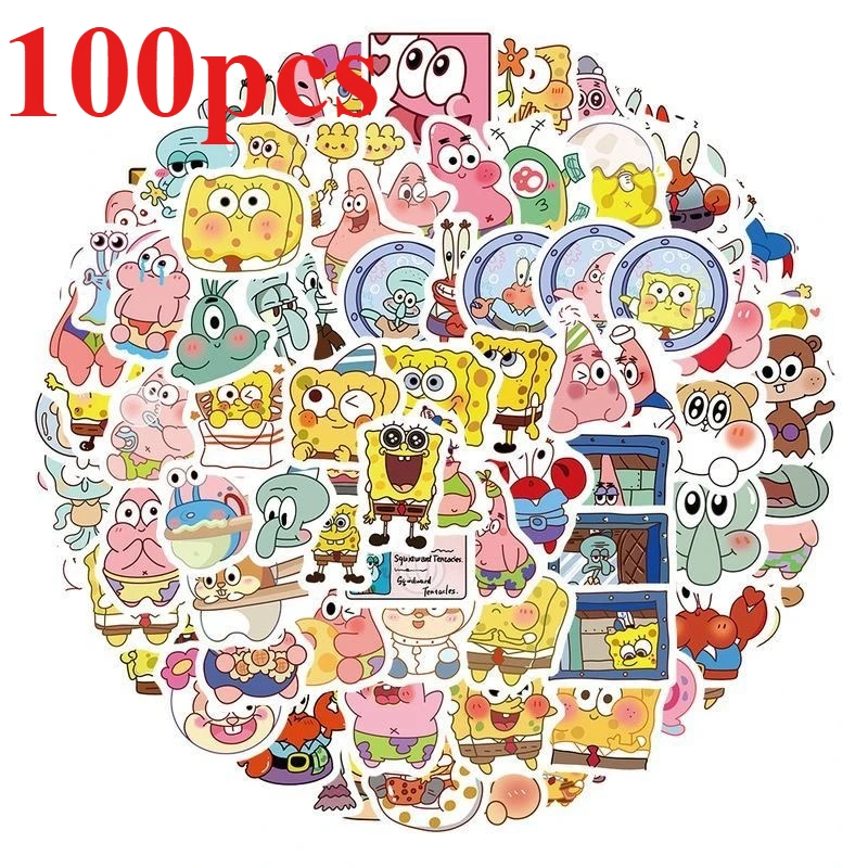 Pegatinas cuadradas de Bob Esponja con dibujos animados para niños, pegatinas decorativas creativas personalizadas, impermeables, juguete para niños, novedad de 2026