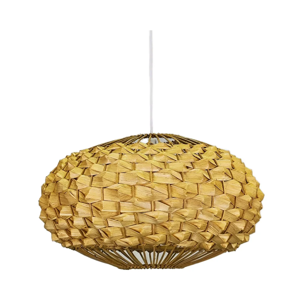 

Handmade Natural Bamboo Pineapple Woven Easy Fit Shade for Home Restaurant Shop Cafe Bohemia Decor LED Light Source for Hotel