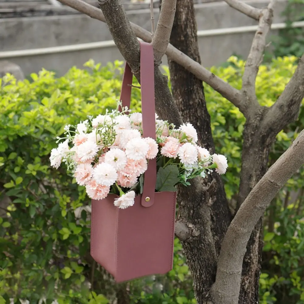 Bolsa de Regalo Creativa con Correa para el Hombro, Bolsa para Llevar Ramos de Flores Reutilizable y Portátil, Porta Ramos de Cuero PU