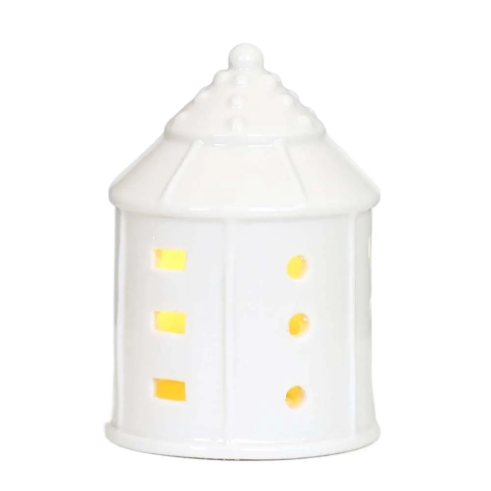 Keramische porseleinen lamp Ornament Knoopbatterijen LED Kerstsfeerverlichting Ster Gloeiend effect Huisvormige nachtlamp