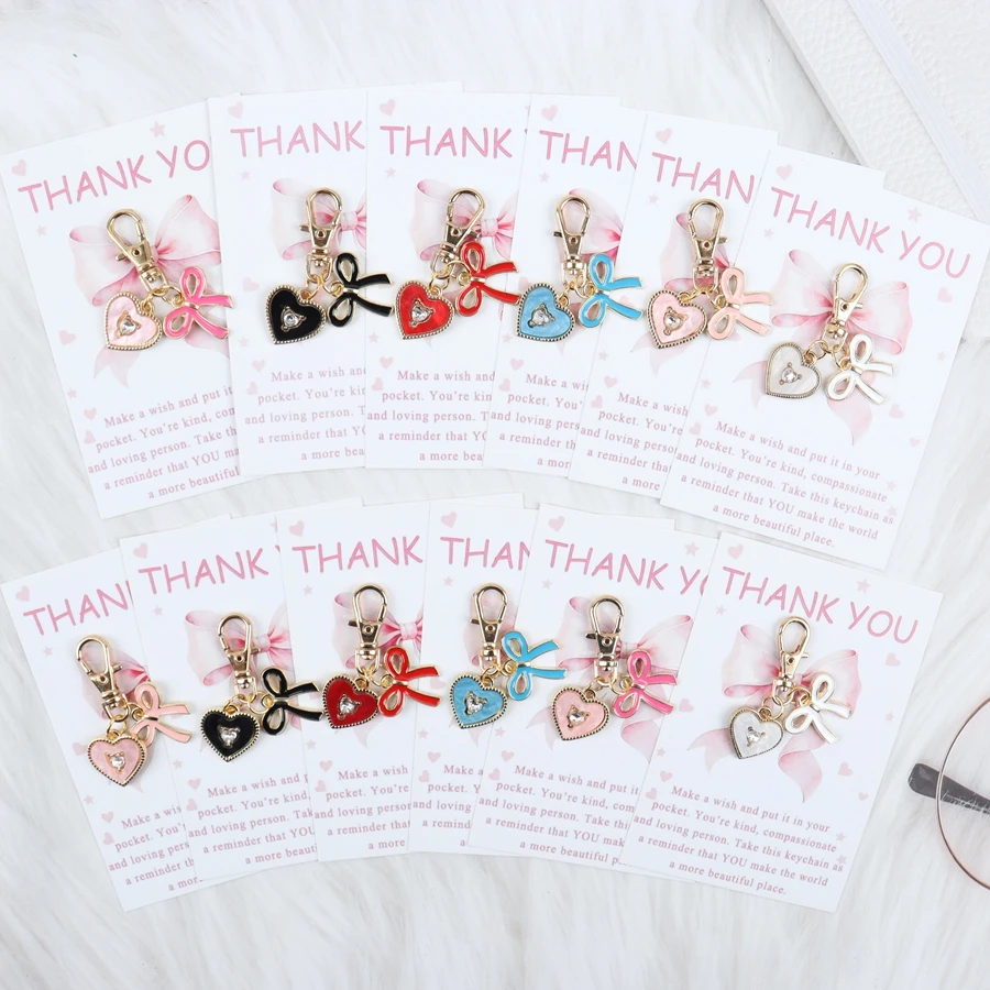 6 Pieces/12 Pieces of Heart-Shaped Bow Keychains, Including Bow Accessories and Gift Thank You Cards, Elegant Bow Heart Design, Perfect for Thanksgiving, Valentine's Day, Christmas, Anniversaries, Birthdays, Ideal Gift for Friends and Family, Exquisite Backpack Charms.