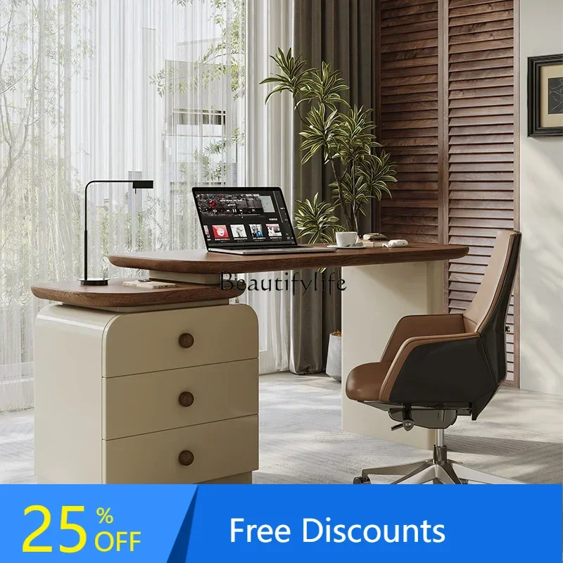 مكتب على الطراز العتيق وخزانة ذات أدراج، كمبيوتر من الخشب الصلب قابل للتمديد وحديث وبسيط