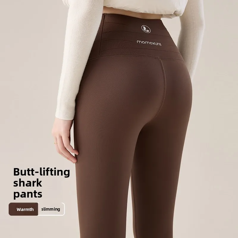 Women Fleece Lined Shark Leggings Winter Thick Warm High Waist Yoga Pants Anti Pilling Slim Fit Stretch Outer Wear Base Trousers