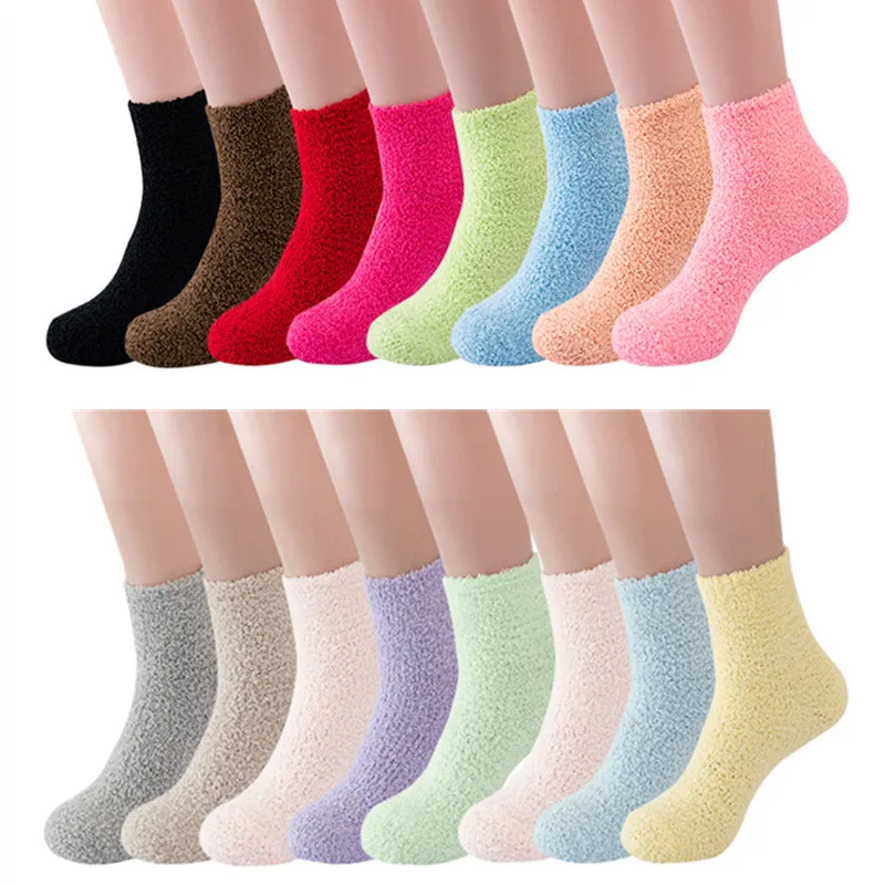 Harajuku Autumn Winter Women\'s Socks Thickened Thermal Coral Fleece Floor Socks Fuzzy Soft Candy Colorful Socks Kawaii Socks