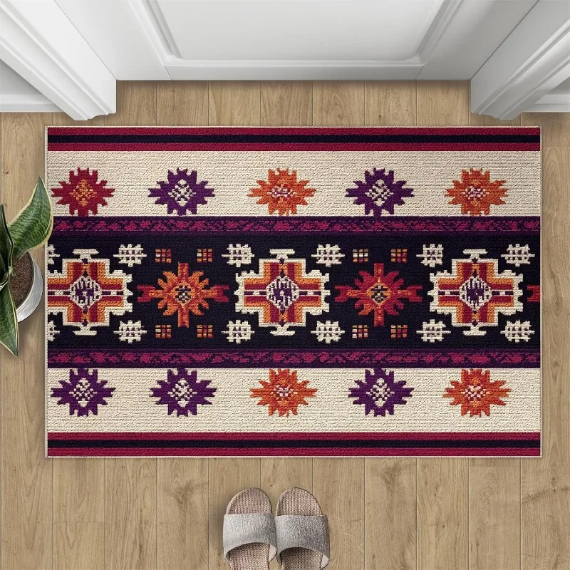 Amerikanische Fußmatte im Retro-Stil, weiche, rutschfeste Eingangsmatte, Ethno-Stil, geometrischer Druck, Heimdekoration, Bodenschutz, Teppich