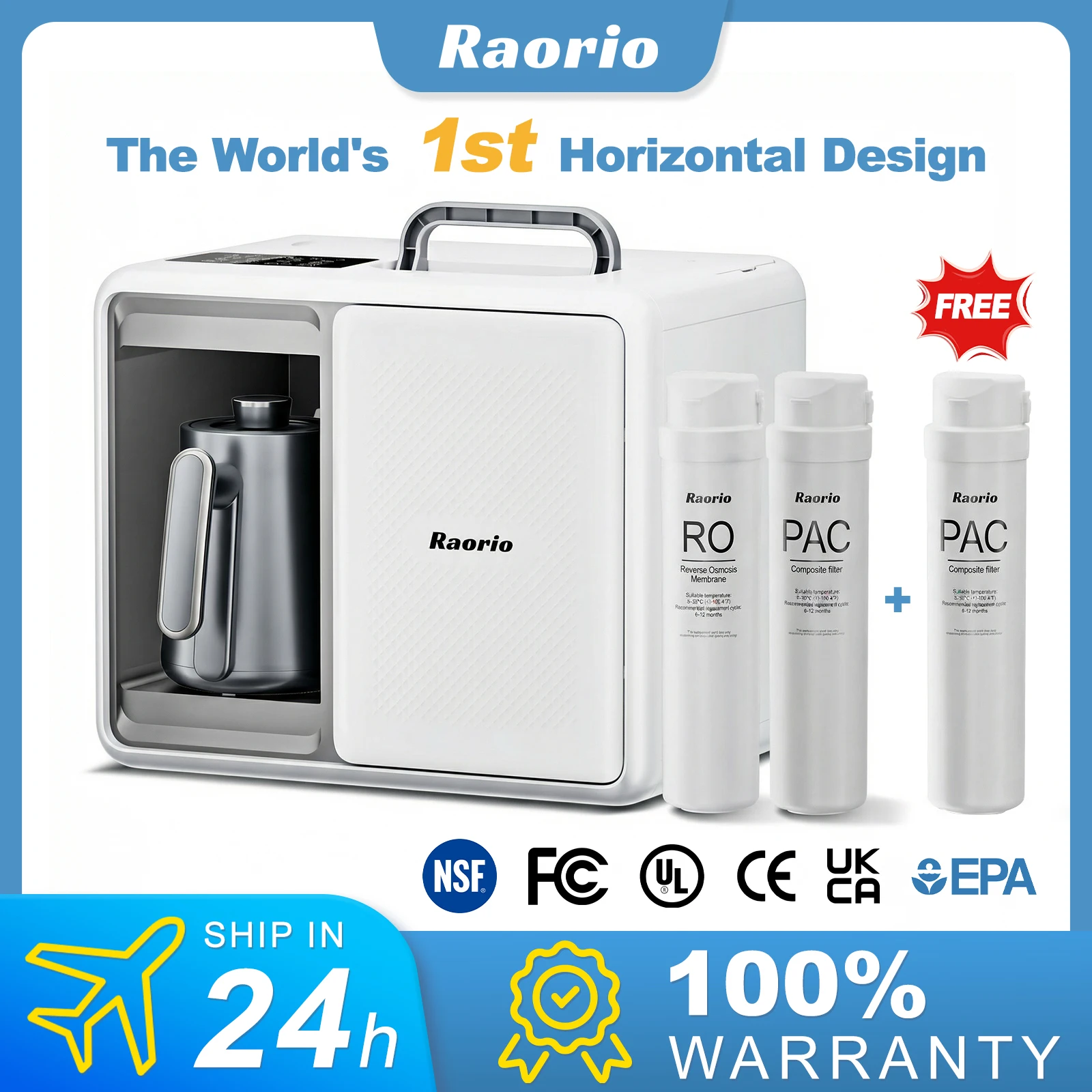 

Raorio 3-in-1 Outdoor Water Filter Portable Hiking Reverse Osmosis Purifier RO&UV&Heating Water Purification For Camper/Motorhom