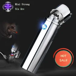 USB Rechargeable Plasma Pulse Cigarette Lighter 6 Arc Touch Screen With LED Light Cross Dual Arc Power Display Gift For Men