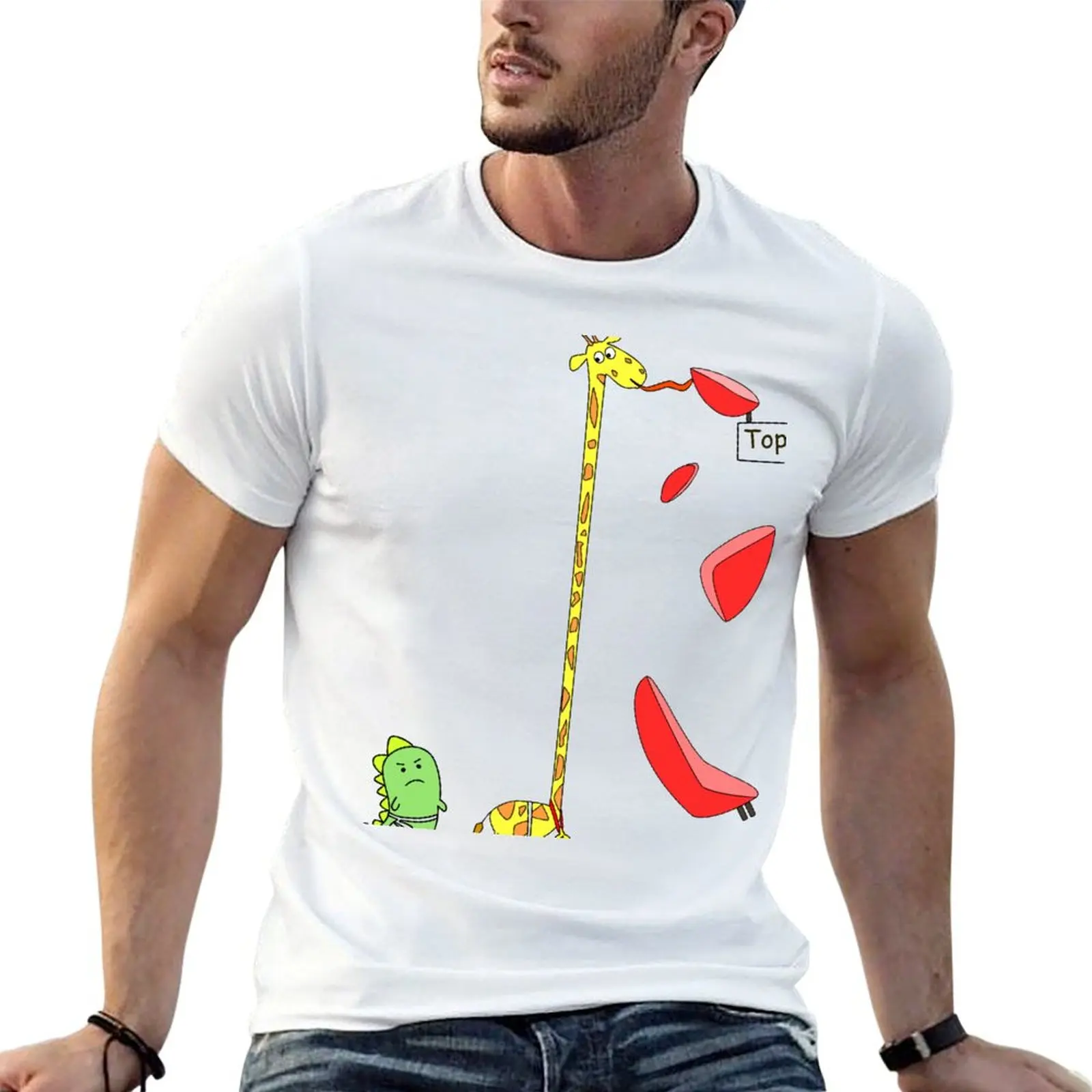 Giraffe and Dino climbing Climbing competition Bouldering T-Shirt man clothes customs design your own fitted t shirts for men