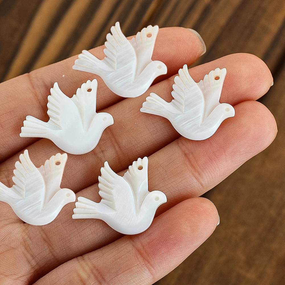 5pcs Real Shell Mother of Pearl Carved Love Dove of Peace Shell Wing Bird DIY Pendant Earring Necklace Jewelry Making Handmade