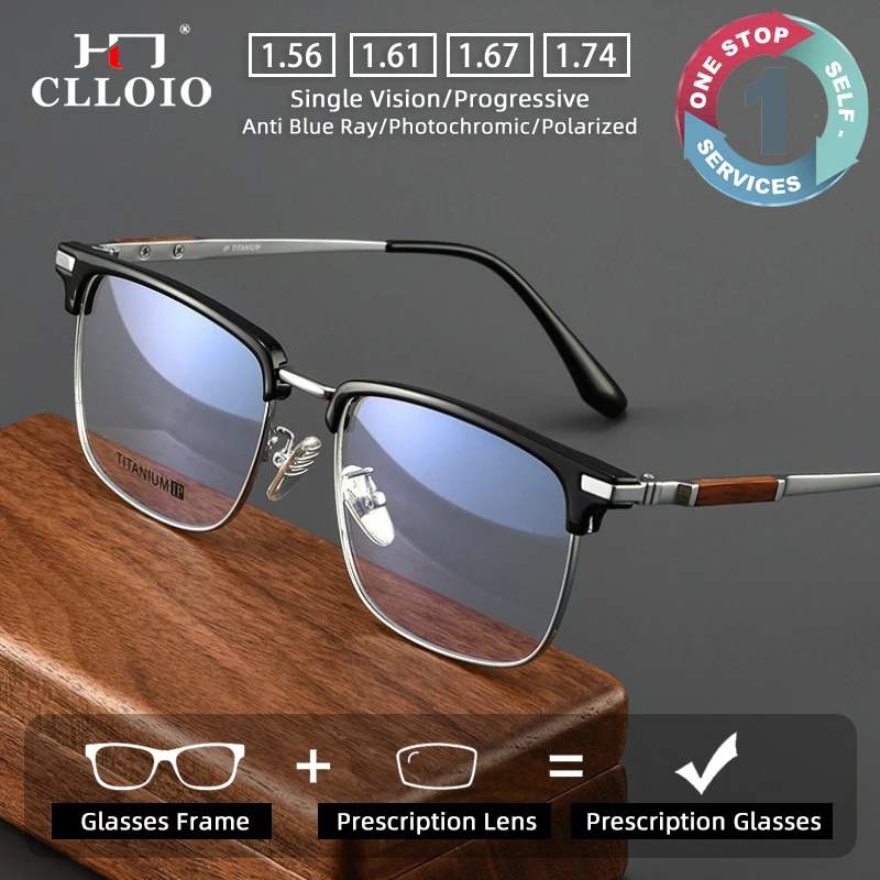 

CLLOIO Ultralight Business Titanium Prescription Glasses Anti Blue Light Versatile Myopia Glasses Progressive Reading Eyewear