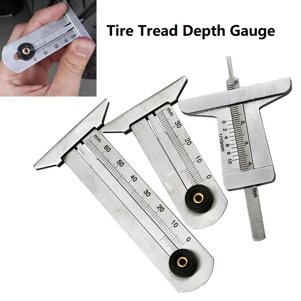 Stainless Steel Car Tyre Tire Tread Depth Gauge Meter Ruler Caliper Measure Tool Tire Pattern Safety Ruler Measurement Tool