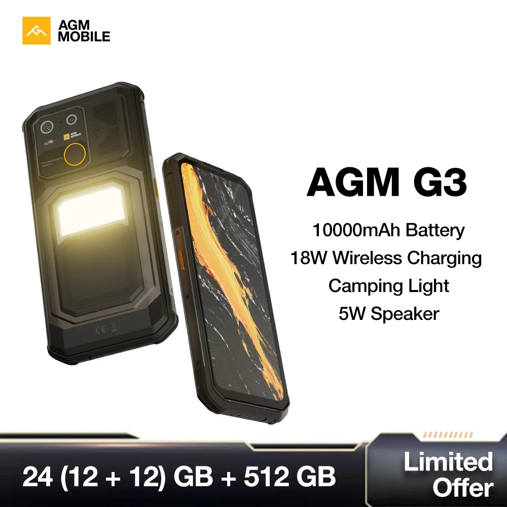 AGM G3 5G Android 15 Rugged Phone 24GB(12+12) 512GB Wireless Charging 10000mAh Battery 6.72