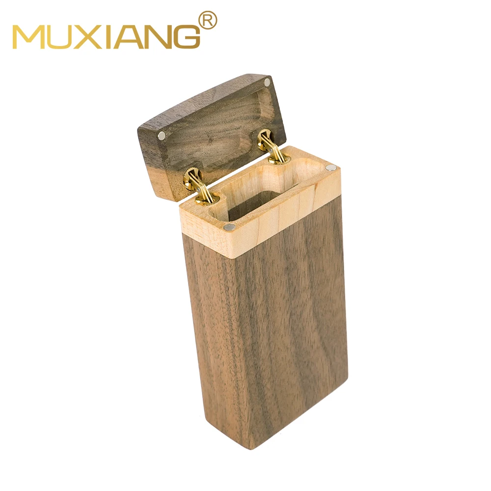 MUXIANG Solid wood cigarette box, clamshell type, large black walnut box, can hold 20pcs fine cigarettes, 11.1*5.5*2.7cm