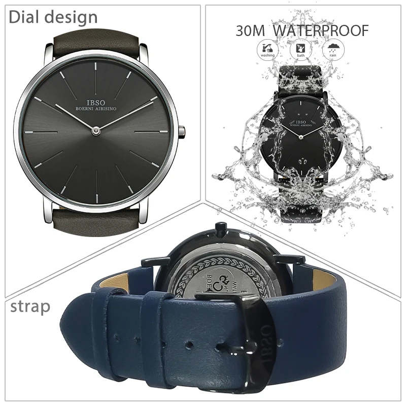 الفاخرة رقيقة جدا الأزرق كوارتز ساعة للرجال ، الذكور الساعات الاجتماعية ، التصميم الأصلي ، ساعة يد بسيطة ، عادية ، حزام من الجلد ، ساعات المعصم للبنين