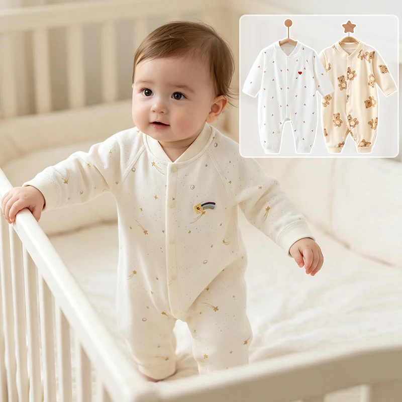 Baby Romper 100% Pure Cotton Long Sleeve  Soft Breathable Infant One-Piece Jumpsuit Unisex Baby Daily Outfit for 0-12 Months