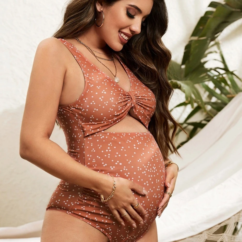 Pregnant Swimsuit One-Piece Terracotta Floral Twist Front Cutout Swimsuit for Pregnant Women Pregnancy Clothing ES63201D