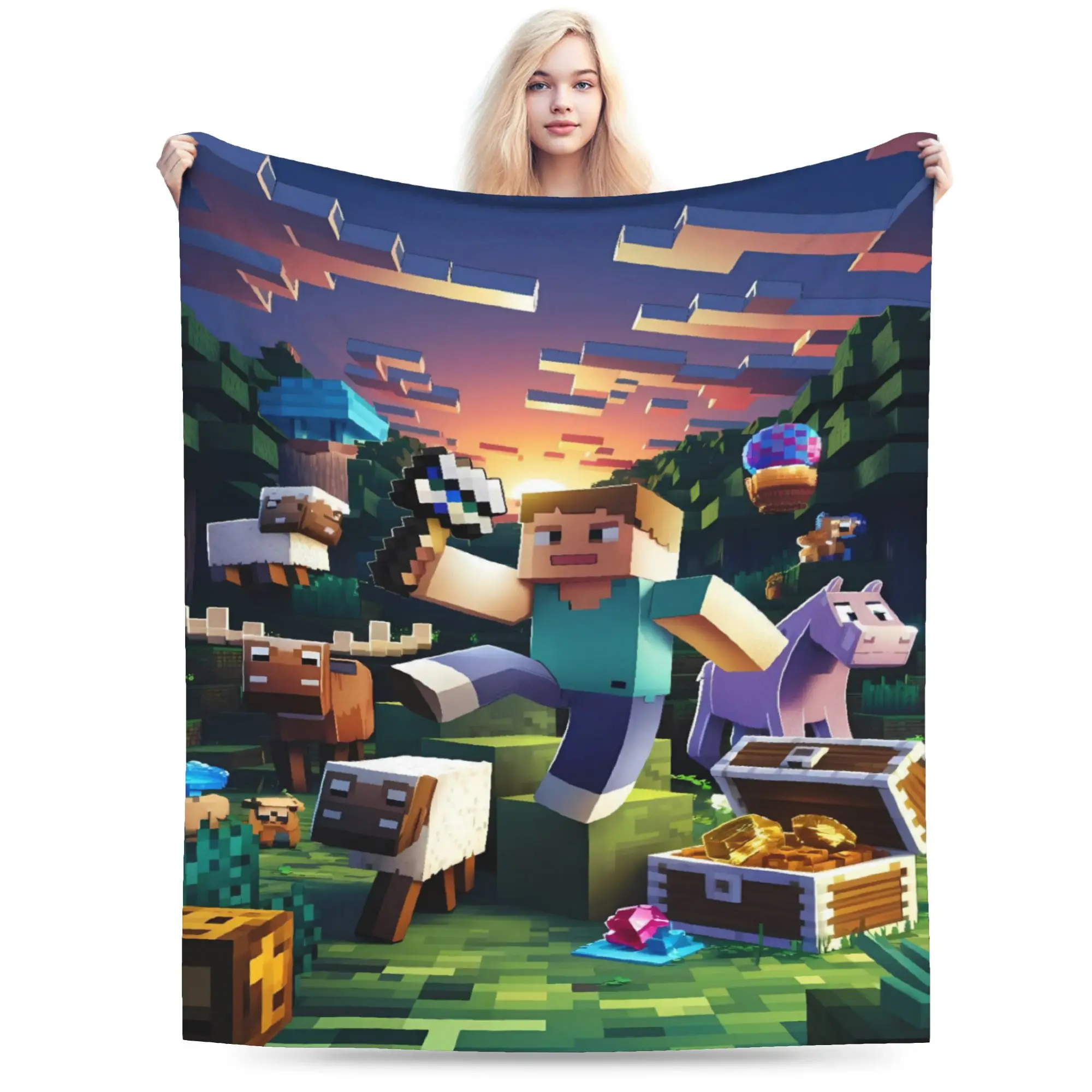 Game M-Minecrafts Flannel Blanket  Super Soft Throw Blanket for Home Decor Decorative Funny Bedspread Sofa Bed Cover