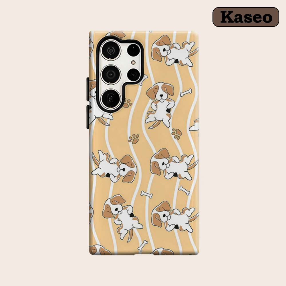 

Kaseo Phone Case for Samsung Galaxy S26 S25 Ultra S24 S23 Ultra Plus Shockproof Double Layer Yellow Background Cute Puppy Cover