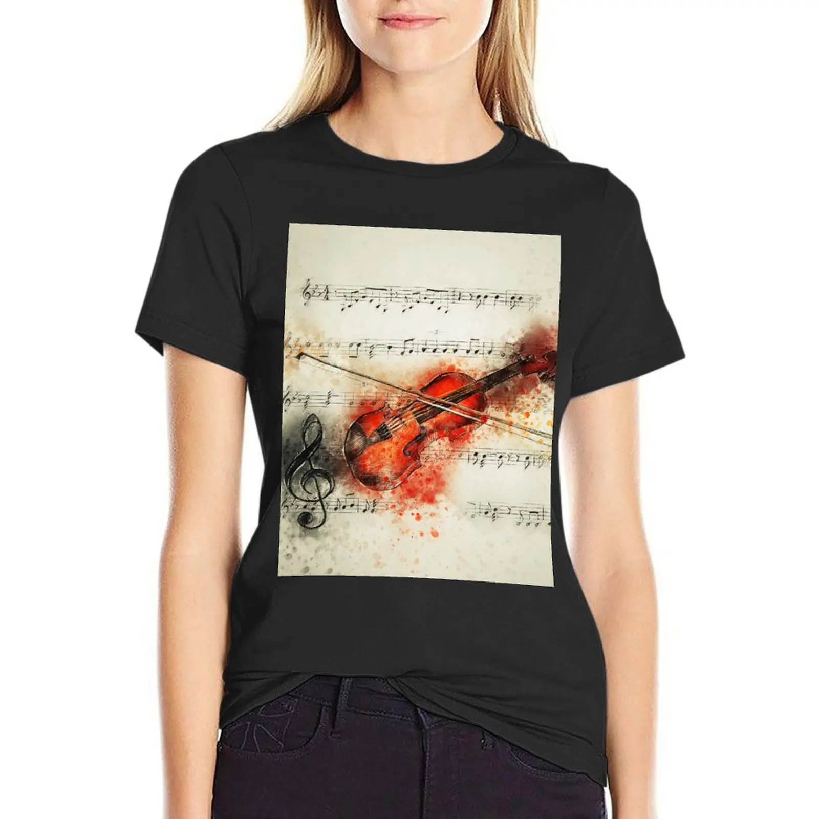 violin Artistic artwork T-Shirt lady clothes customs design your own tees cute tops designer clothes Women luxury