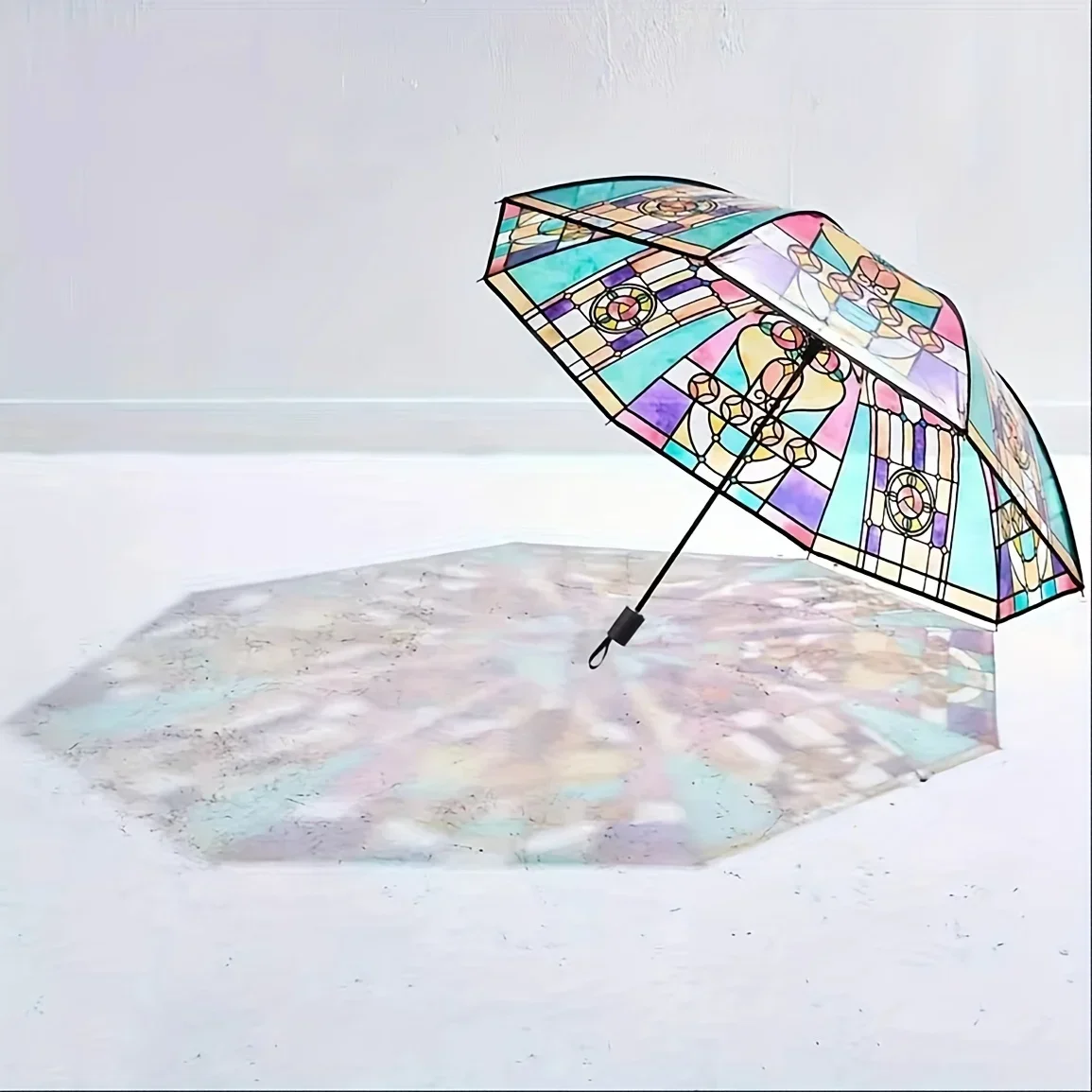 Retro Window Flower Pattern Transparent Umbrella Fully Automatic Opening and Closing Portable Travel Umbrella