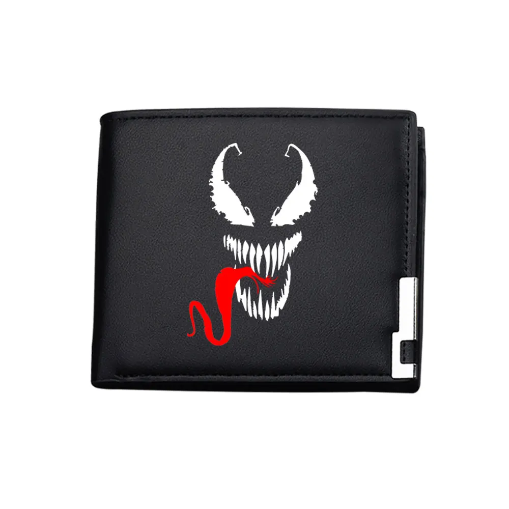 محافظ رجالية من جلد البولي يوريثان من Venom، محفظة سوداء قصيرة، محفظة نسائية للعملات المعدنية