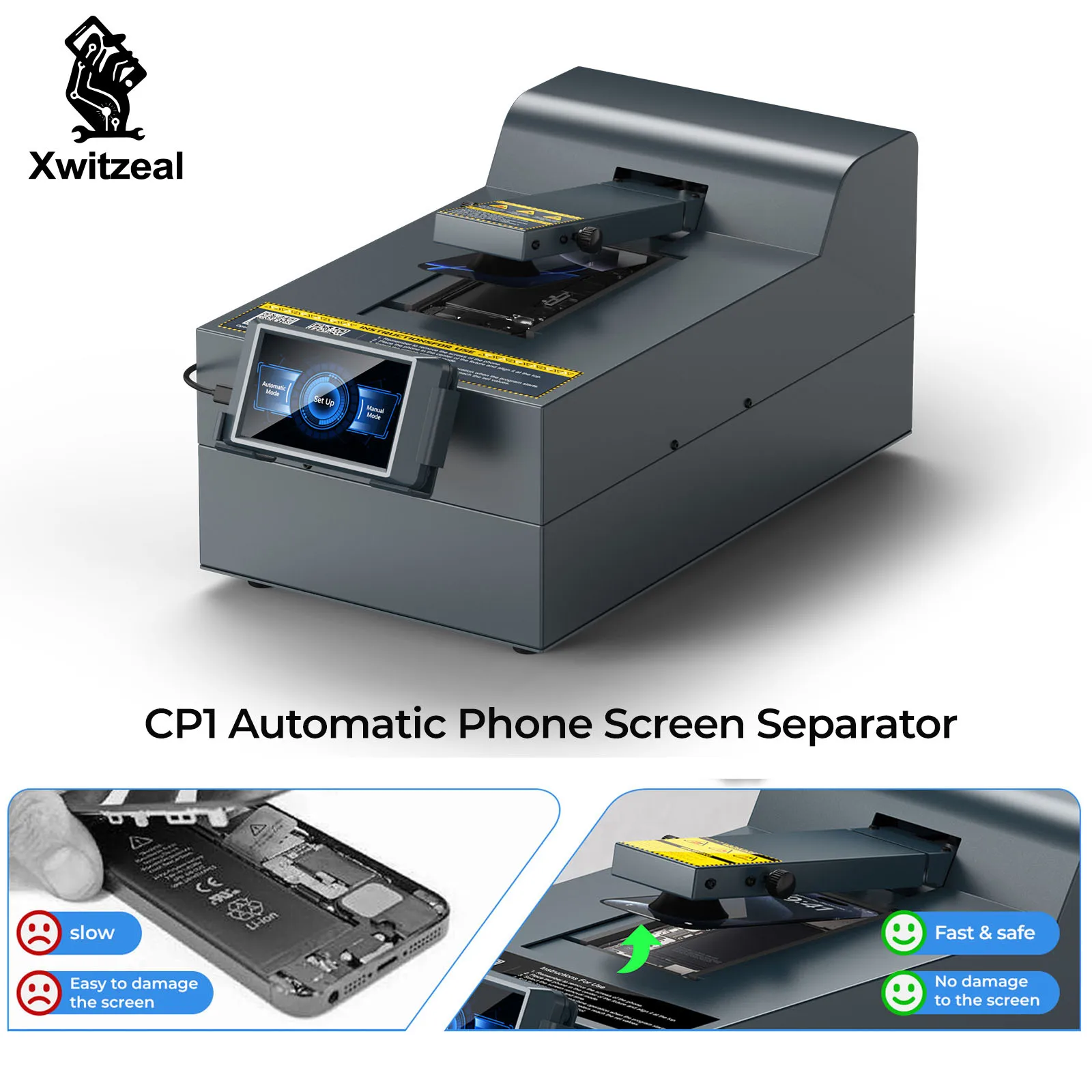 Xwitzeal® CP1 2-IN-1 Manual Auto LCD Screen Separator, Non-Destructive Removal for iPhone & Android, High Precision Remover Tool