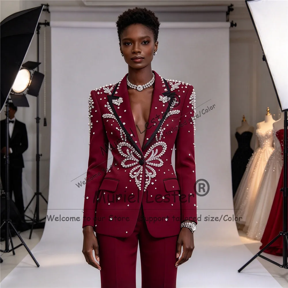 Women's Blazers And Suit Sets Luxury Beaded Stones Groom's Mother Tuxedo Customized Lady Business Party Outfit костюм женский