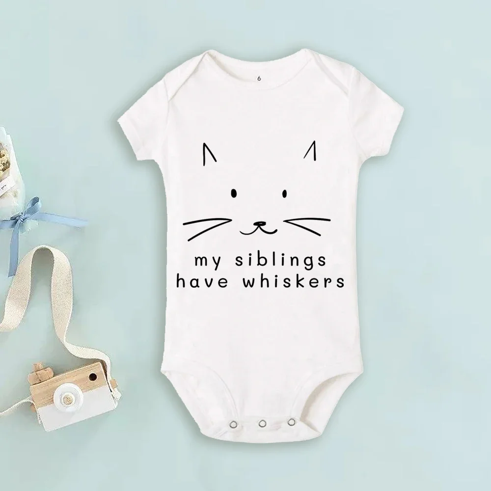 Cat Baby Romper Baby Shower Gift My Siblings Have Whiskers Print Bodysuit Newbron Funny Clothes Pregnancy Announcement Jumpsuit