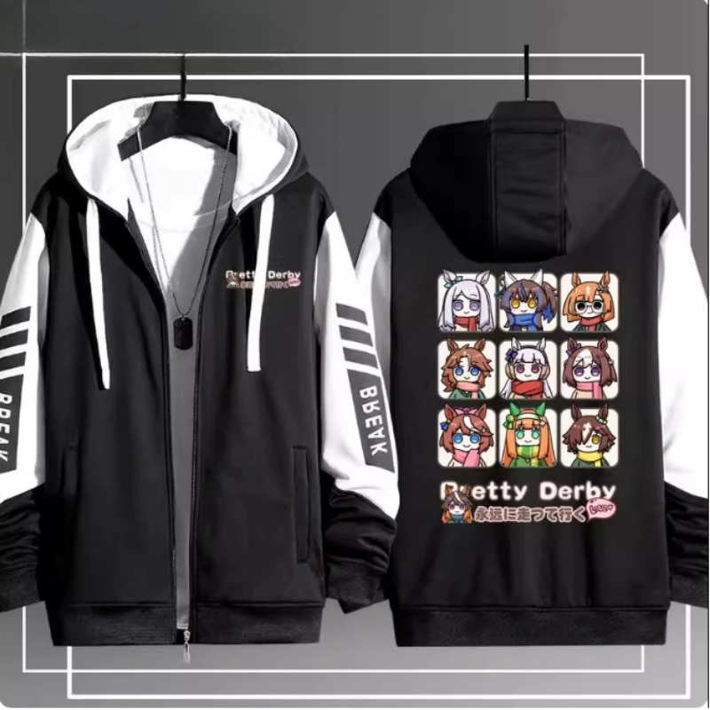 Anime Uma Musume Pretty Derby Graphic Print Zipper Hoodie Fashion Casual Oversized Jacket Fleece Long Sleeve Sweatshirts