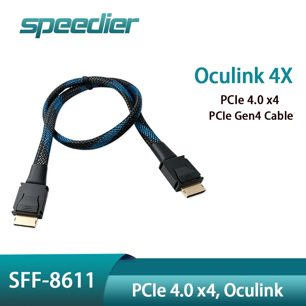 

Oculink 4X SFF-8611 Silver Plated Extension Cable PCIe 4.0 X4 Gen4 Gen3 24Gbps SAS4 Server Cable for GPU NVMe SSD Expansion Card