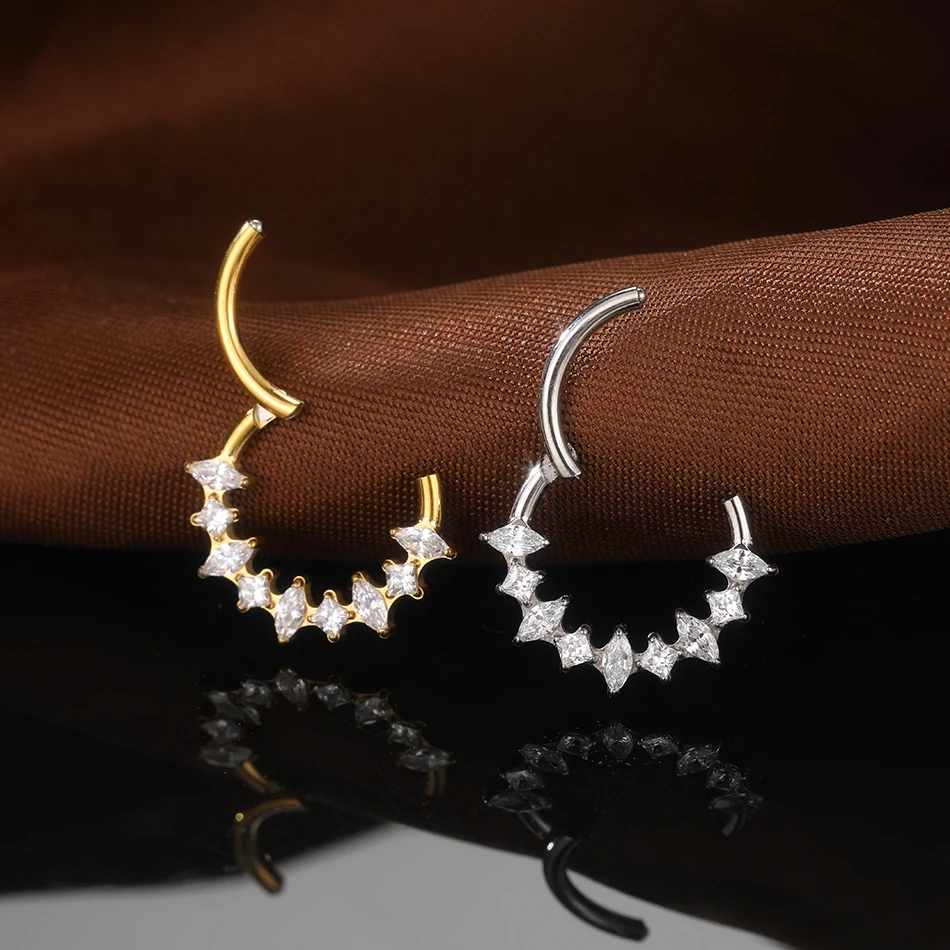 1Pc 티타늄 지르콘 코 링 힌지 Septum Clicker 오픈 코 링 패션 레이디 피어싱 여성 라운드 귀걸이 바디 쥬얼리
