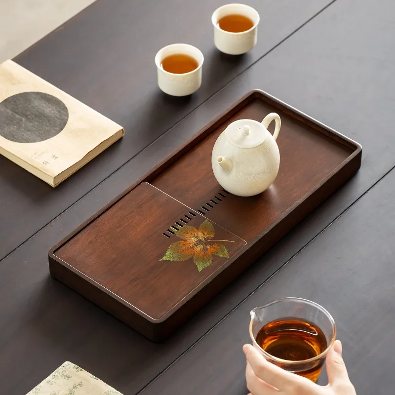 Heavy Bamboo Lacquer Tea Tray, Dry Brewing Water-Holding Tray, Vintage Japanese Kung Fu Tray, Home Teapot Care Tray