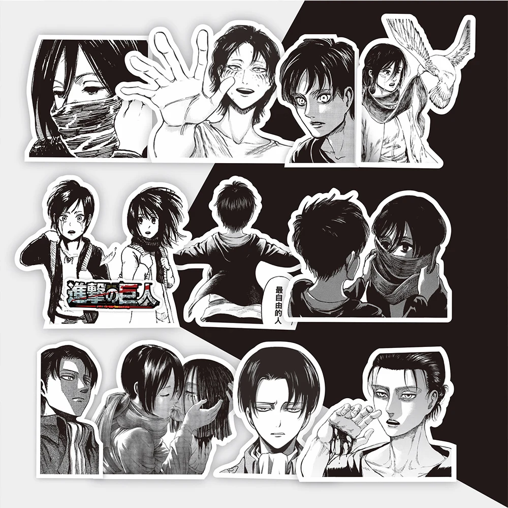 10/30/75pcs Attack on Titan Anime Stickers Cartoon Decals DIY Phone Notebook Skateboard Cool Black White Graffiti Sticker Decor