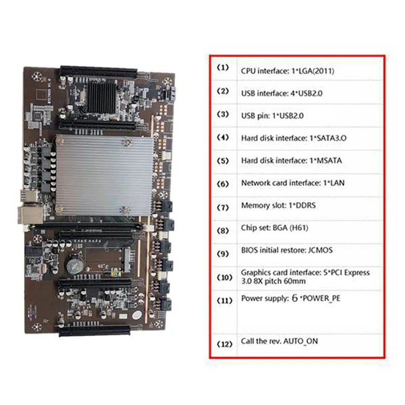 Imagem -04 - Btc Mining Machine Motherboard Placa Gráfica com Ventilador de Refrigeração Btc79x5 V1.0 Lga 2011 Ddr3 Suporta 32g 60 Milímetros Pitch Rtx3060