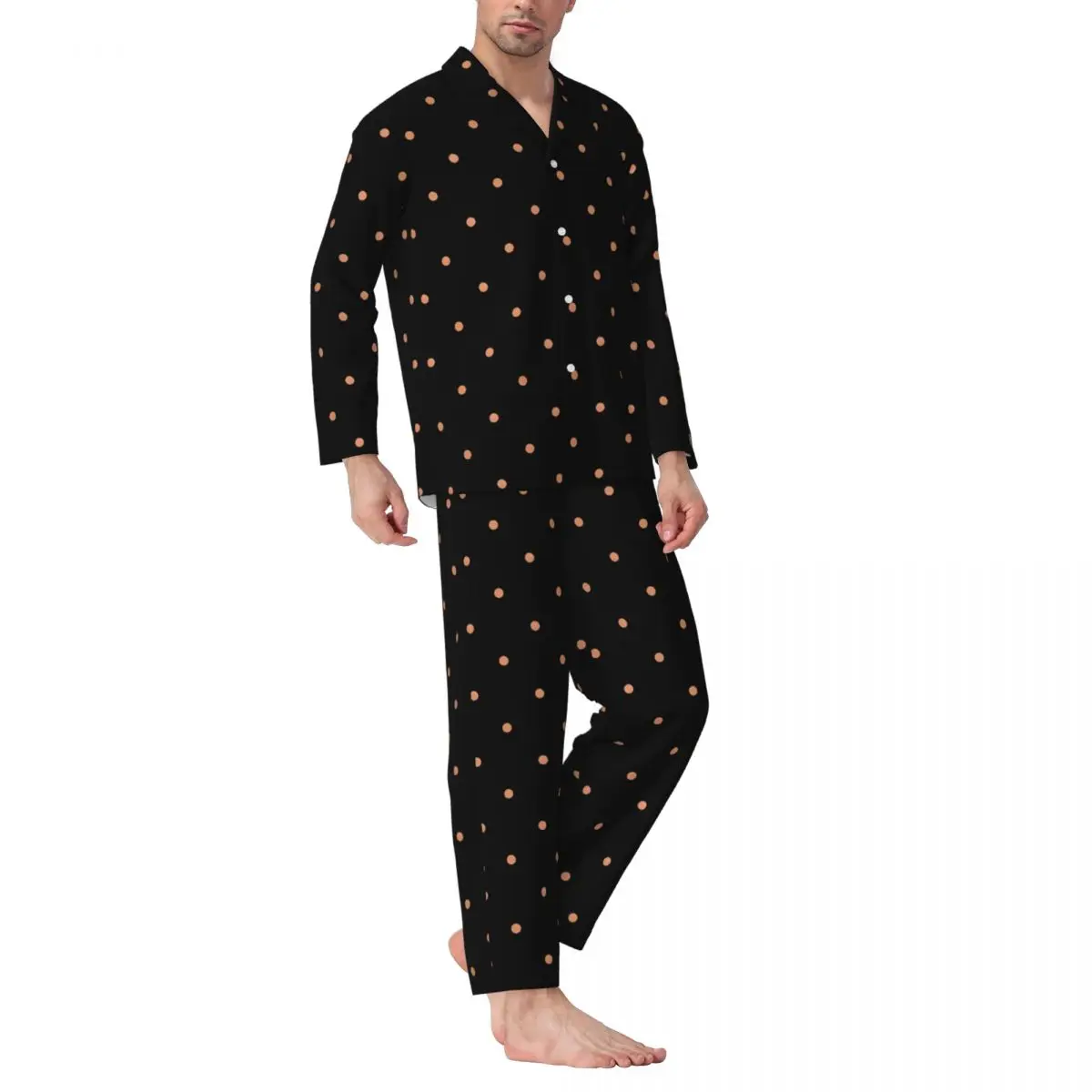 Gold Dot Pajamas Set Spring Vintage Polka Dots Trendy Night Sleepwear Unisex Two Piece Casual Oversized Pattern Home Suit Gift