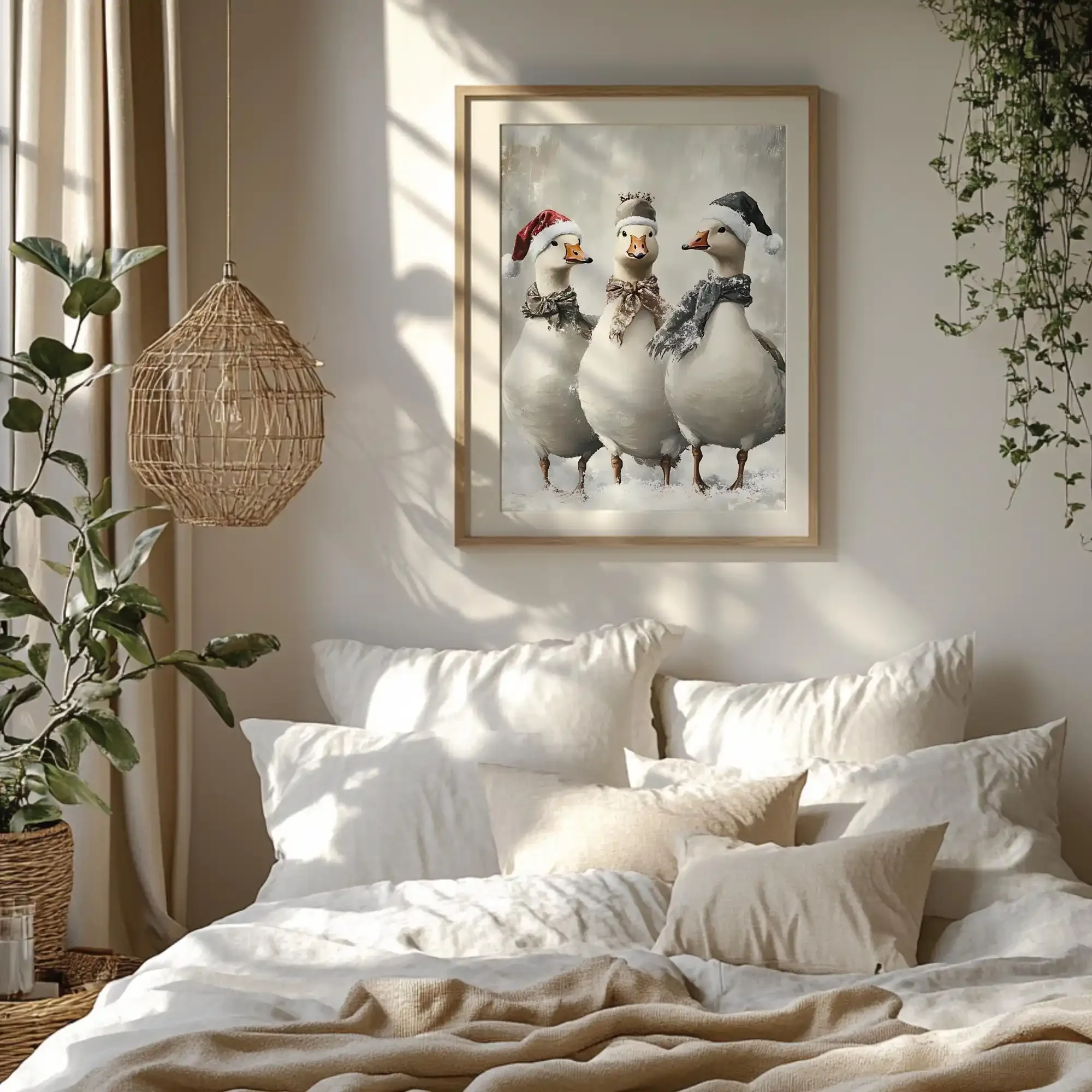 Frameless canvas paintings,Christmas Silly Goose Wall Art Poster - Funny Farm Animal Holiday Poster Rustic Winter Home Poster fo
