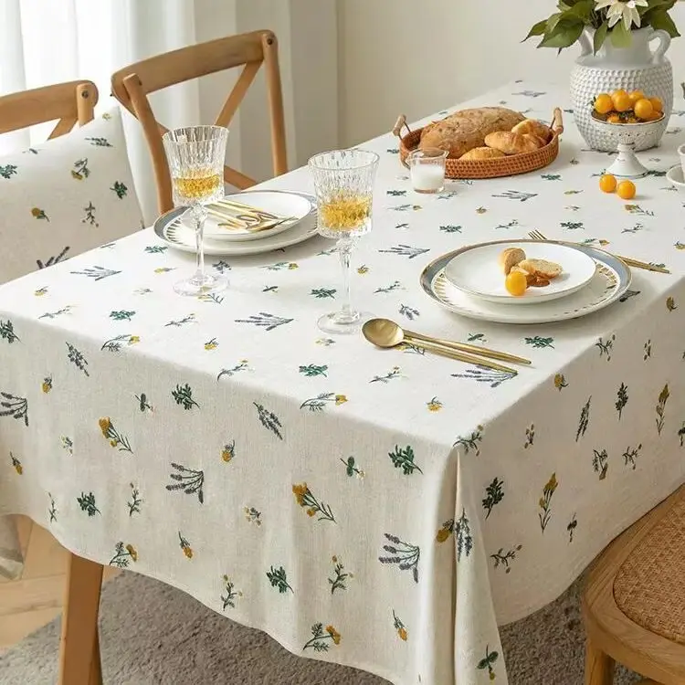 

Luxury Thick Embroidery Flower Cotton LinenTablecloth for Home Dining Party Kitchen Coffee Picnic Indoor Outdoor Use Table Decor