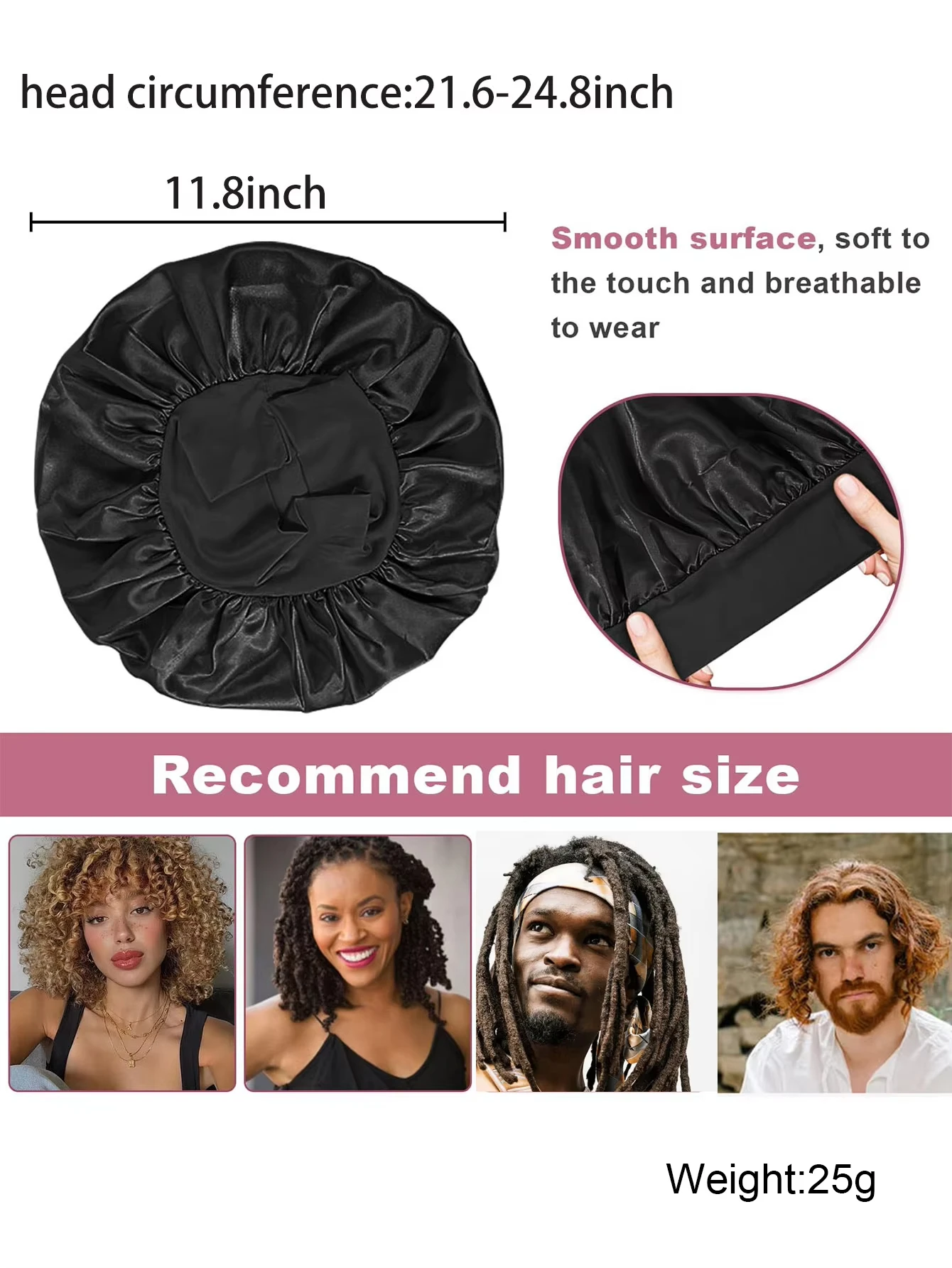 Satin Bonnet Silk Hair Bonnet for Sleeping, Sleep Bonnets for Women Large Wide Soft Band Sleep Cap for Curly Hair Braids
