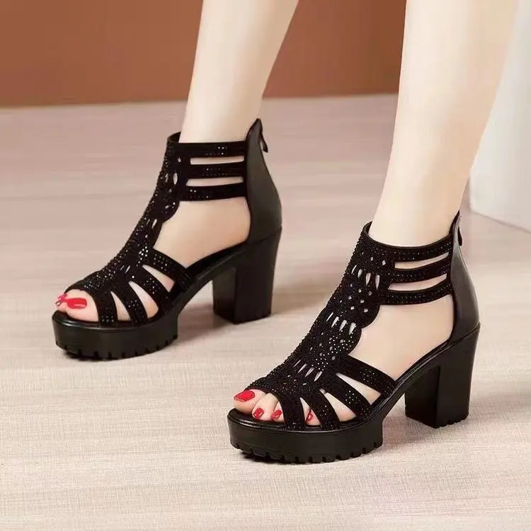 Open Toe Sandal Block Heels para mulheres, sapatos femininos, antiderrapantes, macios, volumosos, luxo, baixo, alto, novo, moda, altura crescente, 2024