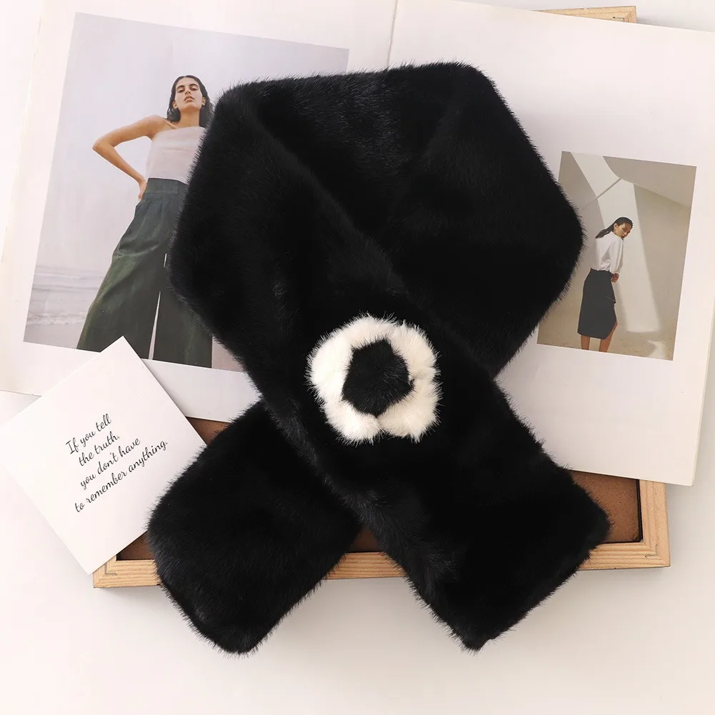 

Новый элегантный зимний утолщенный теплый шарф с воротником из искусственного кроличьего меха, шаль, женские роскошные теплые шарфы для шеи, плюшевые шарфы для женщин