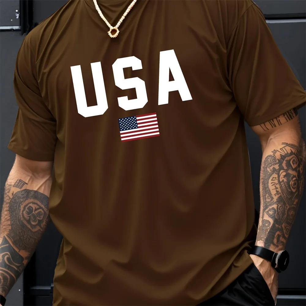 Mens Summer Crew Neck Alphabet Pattern Short Sleeve T-Shirt - Breathable Polyester Fabric,Slight Stretch,Regular Fit,Casual image 6