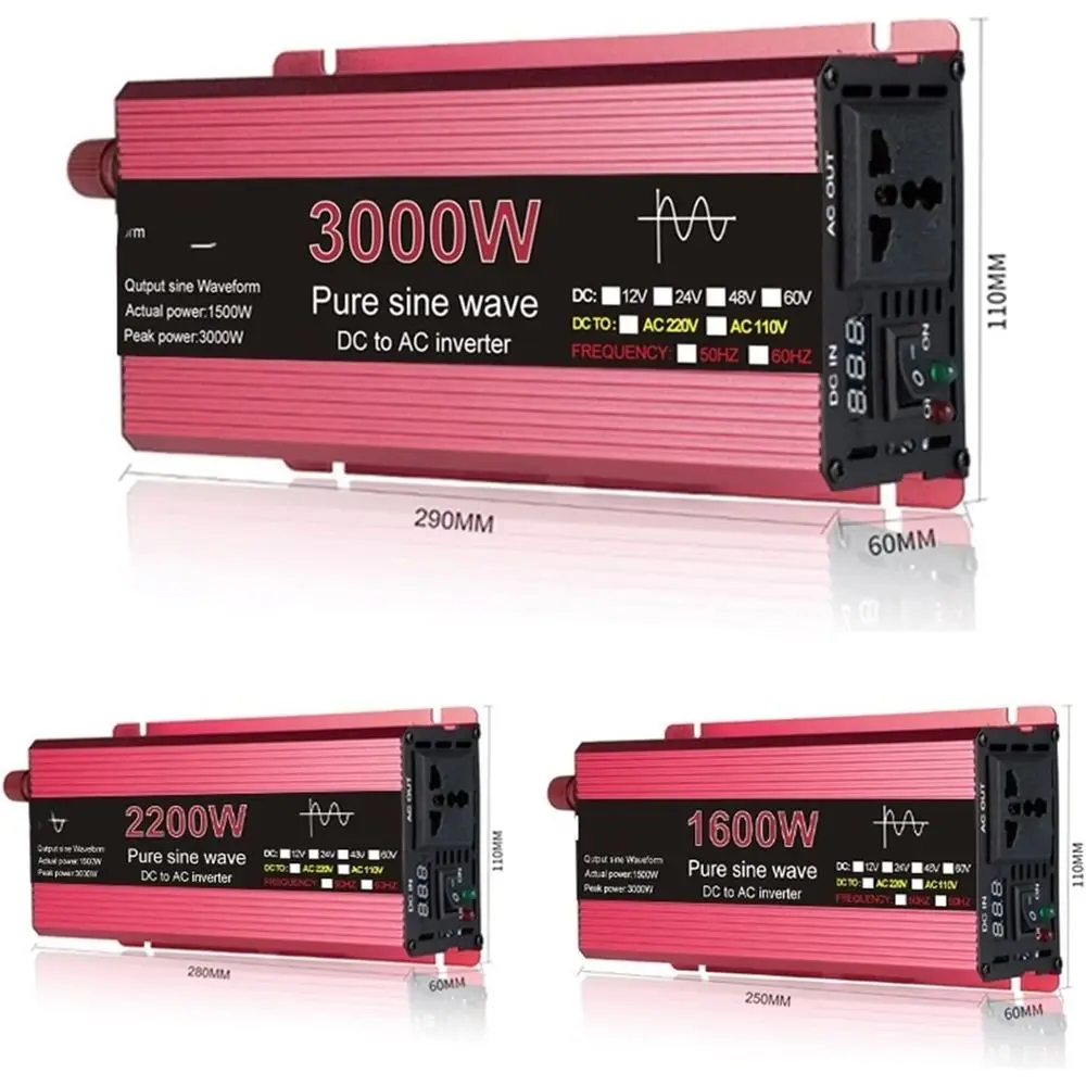 Inversor de onda sinusoidal pura de 3000 W, 12 V a 220 V, 50 Hz, opciones de salida de 2200 W-1600 W-1000 W