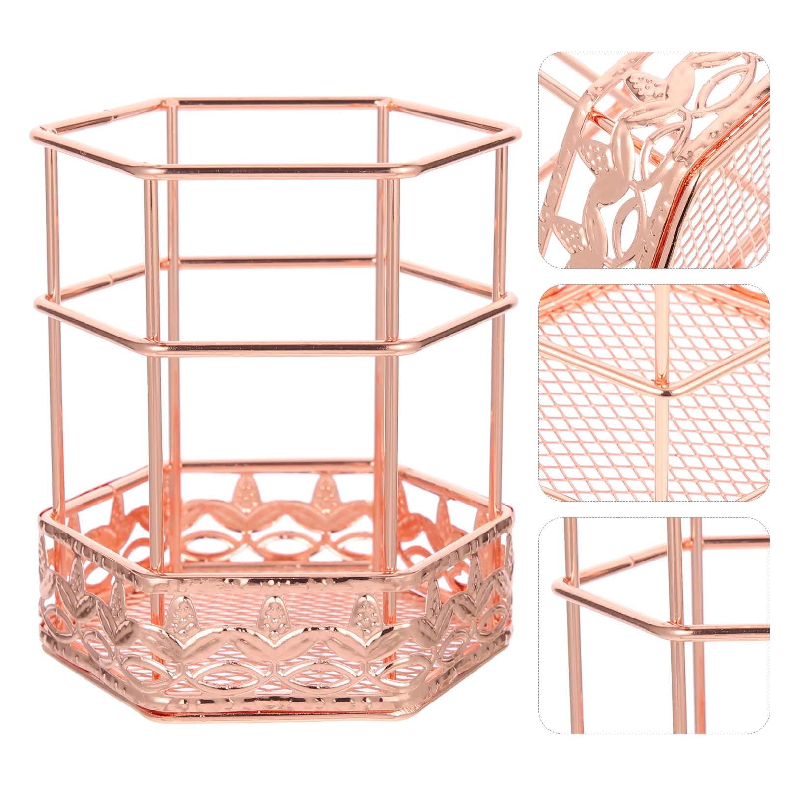

Rose Gold Pen Stand Wrought Iron Pencil Holder Flat Bottom Firmly Placed Office Pen Organizer Delicate Brush Holder