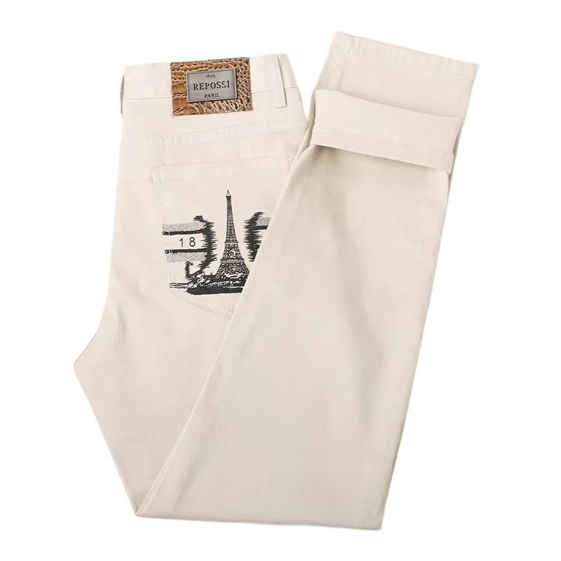 Celana Kasual Bisnis Pria Musim Semi Musim Panas 2025, Model Terbaru, Trendi, Elastis, Potongan Lurus, Mewah Ringan, Jeans Berkualitas Tinggi