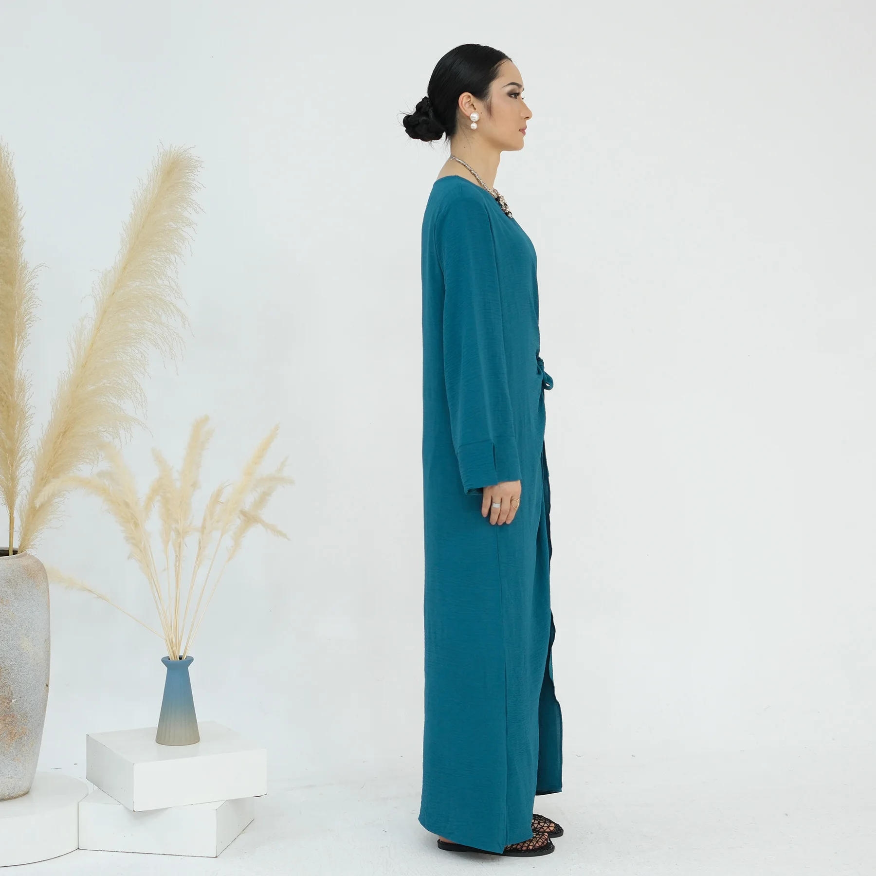 

New Modest Robe Abayas for Muslim Women Ramadan Prayer Simple High Quality Dresses with belt Turkey Kaftan Islamic Clothing Arab