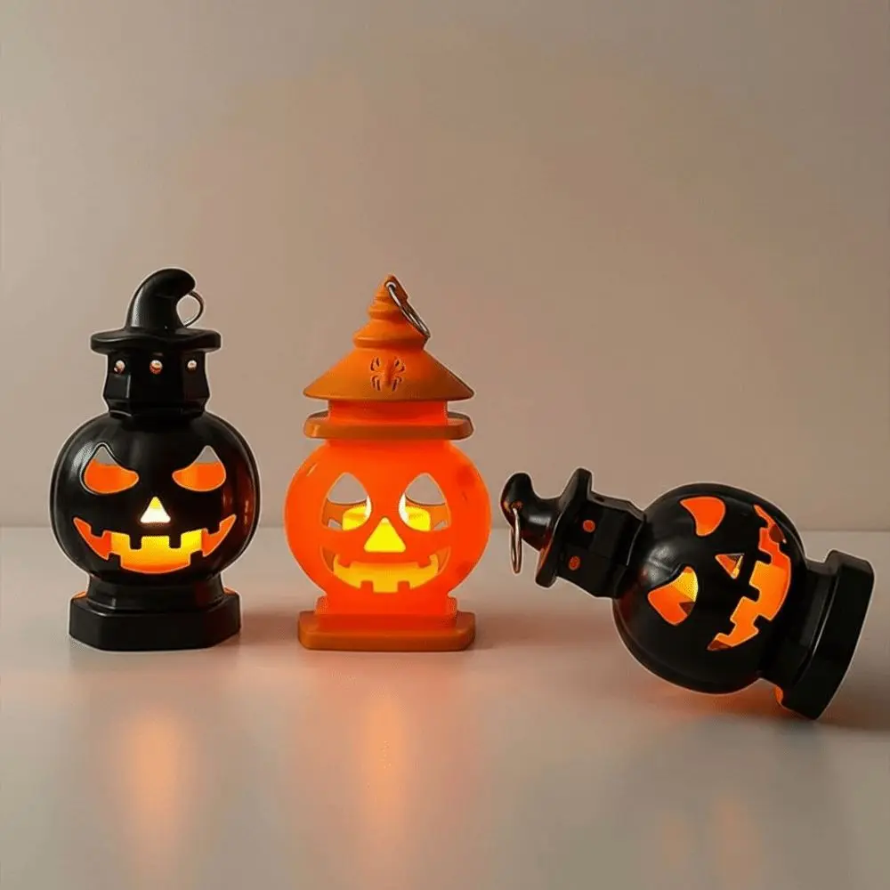 LED Glowing Pumpkin Lantern Button Cell Battery-Powered Mini Halloween Light Vintage Double-Sided Pumpkin Decor Party