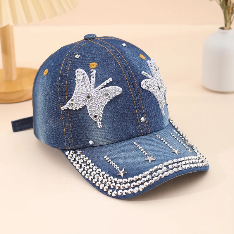Women's Duckbill Cap Korean Style Casual Versatile Sequin Denim Student Rhinestone Baseball Cap Direct from Manufacturer for Adu