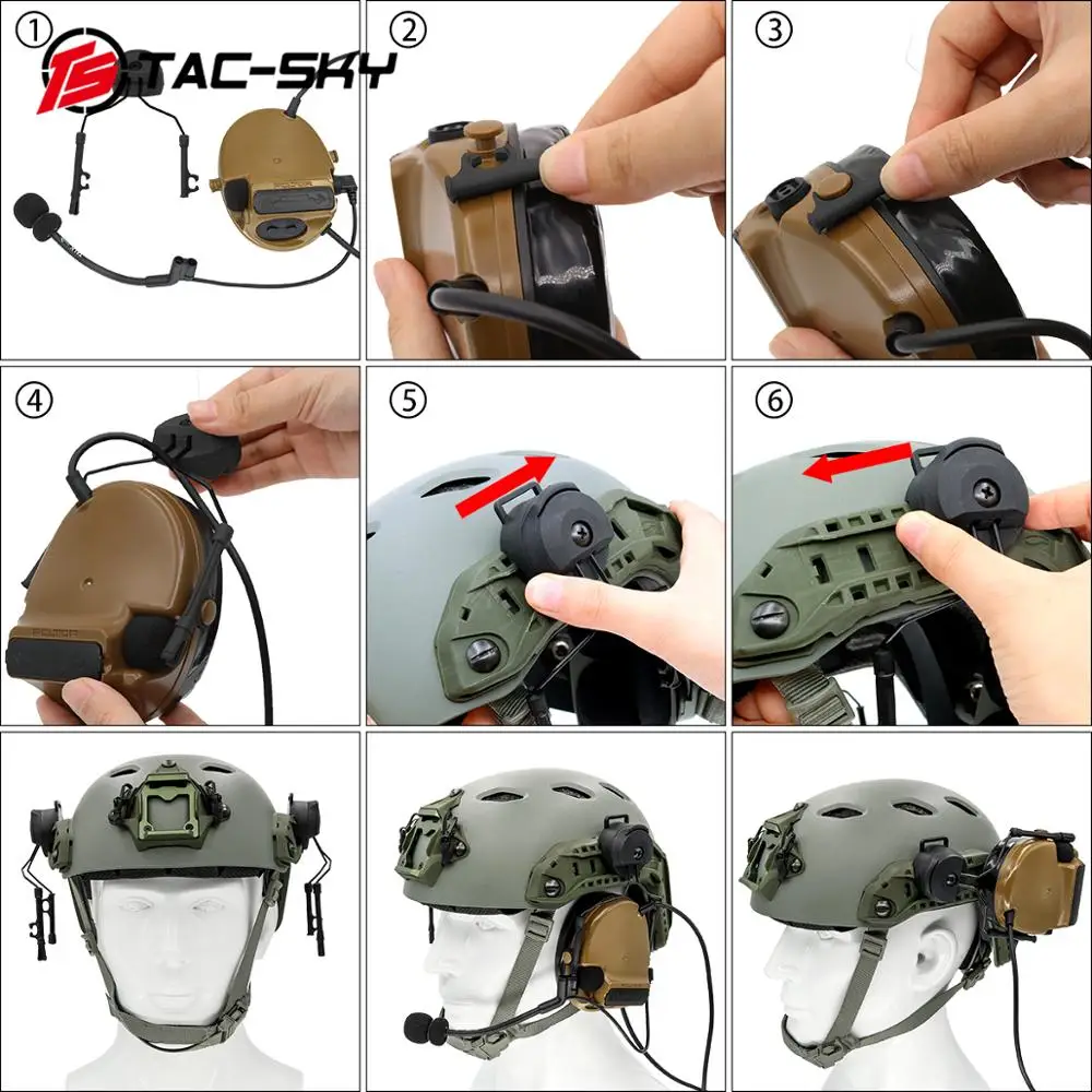 TAC-SKY fone de ouvido tático comtac i ii iii capacete arco OPS-CORE capacete faixa adaptador suporte fone de ouvido suporte tático bk